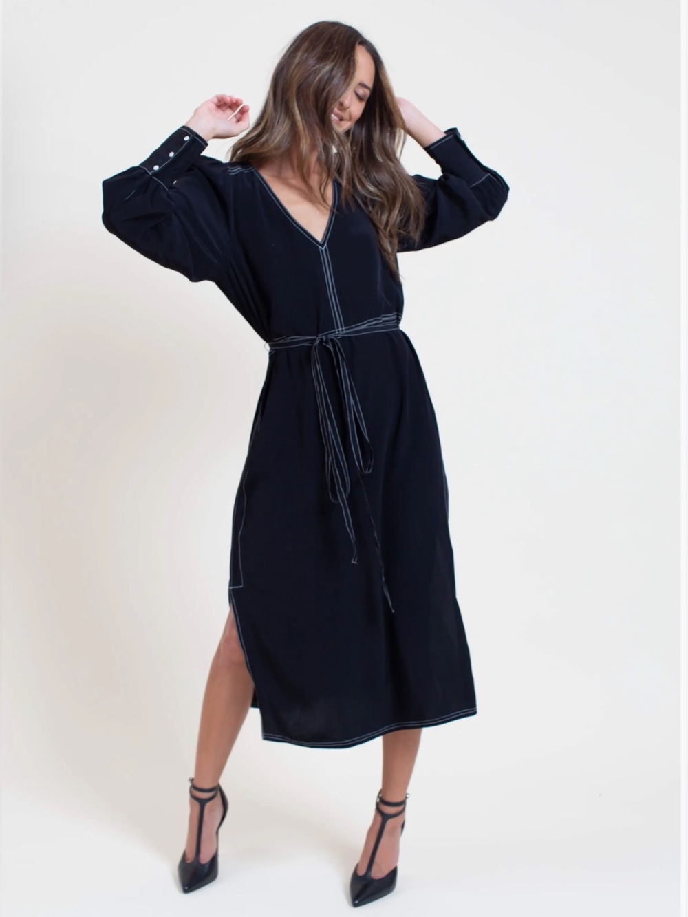 Something Navy Side Slit Midi Dress (Nordstrom Exclusive) Black Size Small